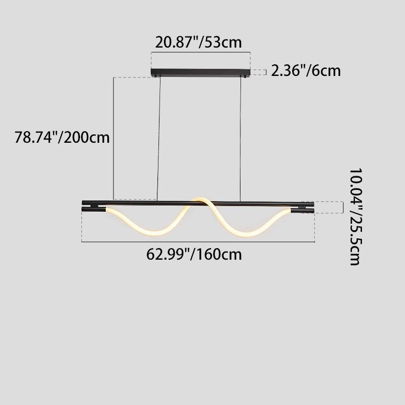 Contemporary Creative Braided Silicone Iron Curved Linear LED Chandelier Island Light For Dining Room