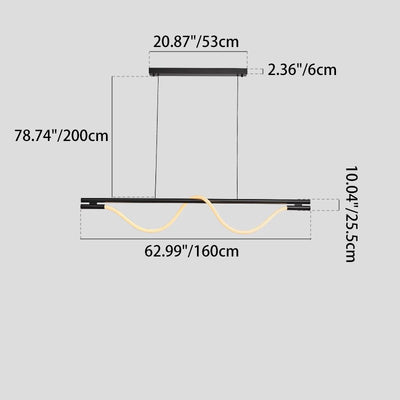 Lustre contemporain créatif en silicone tressé en cuivre courbé linéaire LED pour salle à manger 