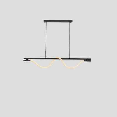 Lustre contemporain créatif en silicone tressé en cuivre courbé linéaire LED pour salle à manger 