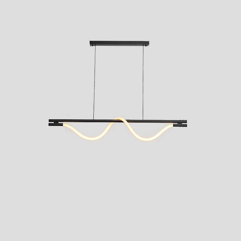 Contemporary Creative Braided Silicone Iron Curved Linear LED Chandelier Island Light For Dining Room