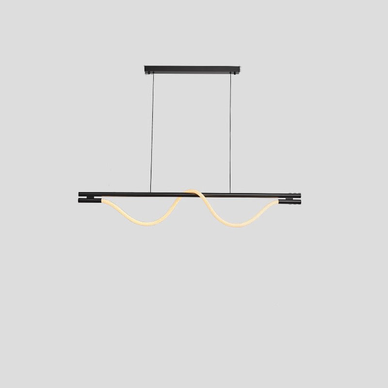 Lustre contemporain créatif en silicone tressé en cuivre courbé linéaire LED pour salle à manger 