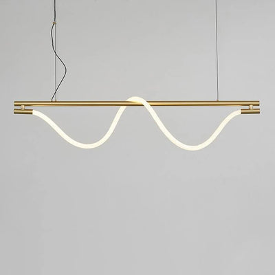 Lustre contemporain créatif en silicone tressé en cuivre courbé linéaire LED pour salle à manger 