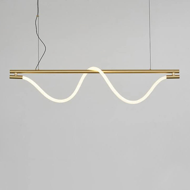 Lustre contemporain créatif en silicone tressé en cuivre courbé linéaire LED pour salle à manger 