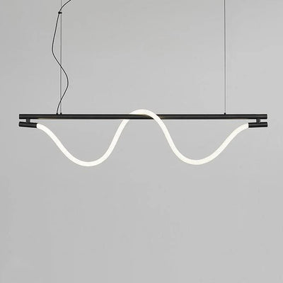 Lustre contemporain créatif en silicone tressé en cuivre courbé linéaire LED pour salle à manger 