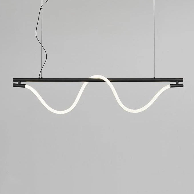 Lustre contemporain créatif en silicone tressé en cuivre courbé linéaire LED pour salle à manger 
