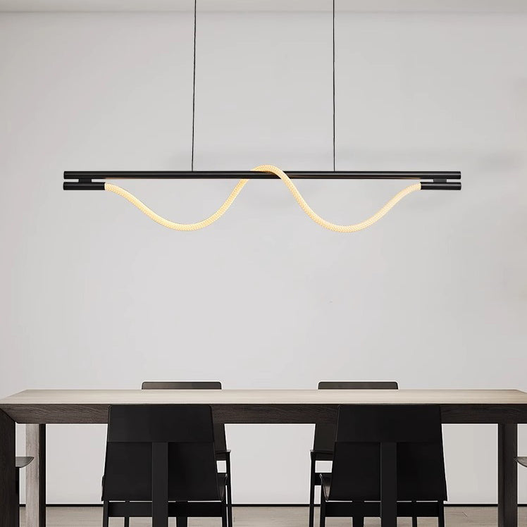 Zeitgenössisches Kreatives Geflochtenes Silikon Kupfer Gebogenes Lineares LED-Kronleuchter-Insellicht für das Esszimmer 