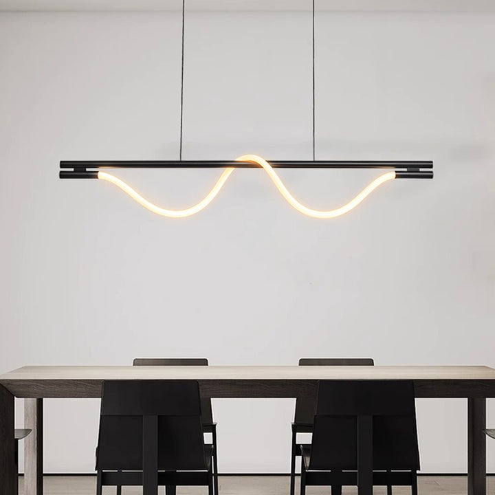 Contemporary Creative Braided Silicone Iron Curved Linear LED Chandelier Island Light For Dining Room