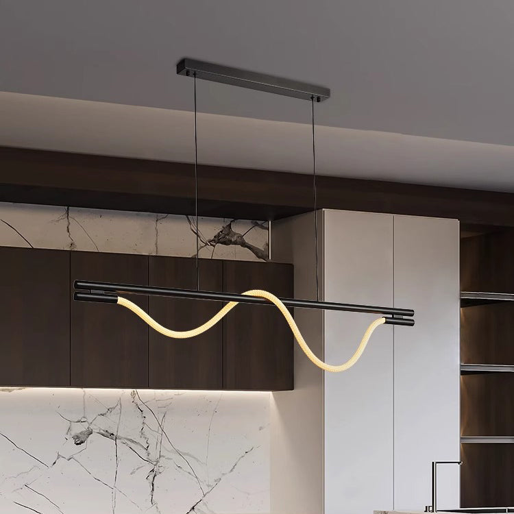 Zeitgenössisches Kreatives Geflochtenes Silikon Kupfer Gebogenes Lineares LED-Kronleuchter-Insellicht für das Esszimmer 