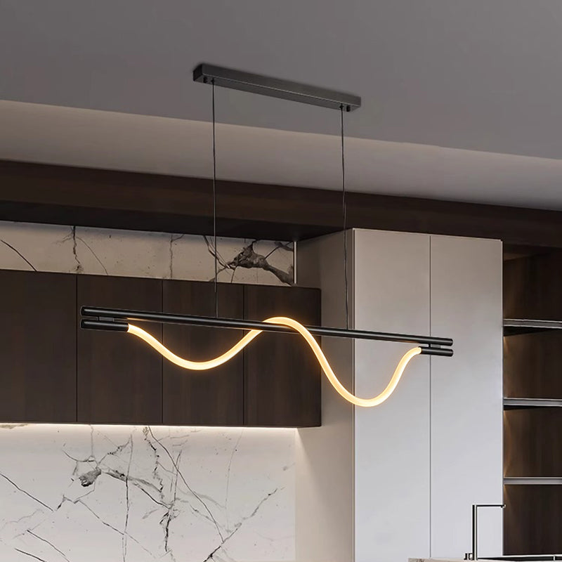 Contemporary Creative Braided Silicone Iron Curved Linear LED Chandelier Island Light For Dining Room