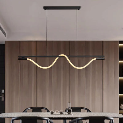 Lustre contemporain créatif en silicone tressé en cuivre courbé linéaire LED pour salle à manger 