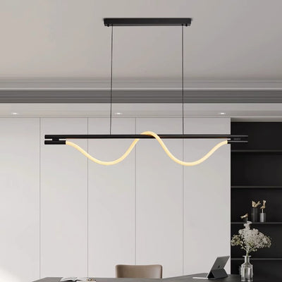 Lustre contemporain créatif en silicone tressé en cuivre courbé linéaire LED pour salle à manger 