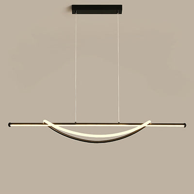 Lámpara de araña LED lineal curva de aluminio y silicona creativa contemporánea para isla en el comedor 