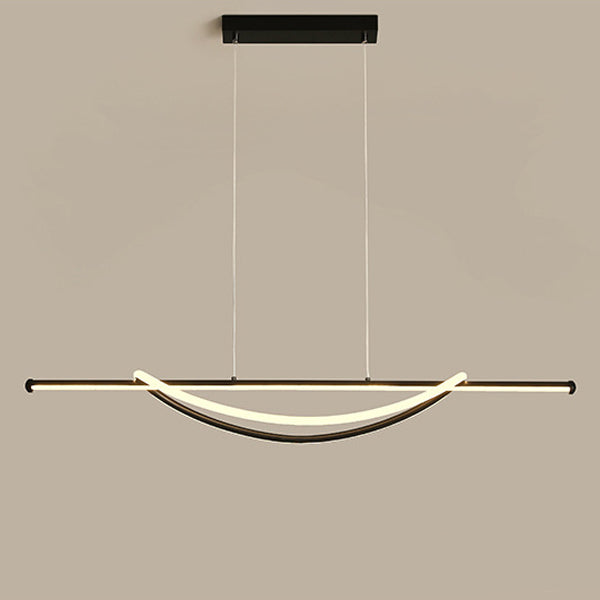 Lámpara de araña LED lineal curva de aluminio y silicona creativa contemporánea para isla en el comedor 