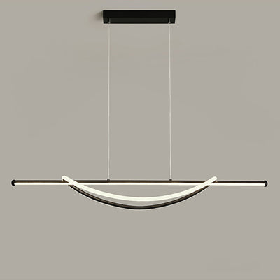 Lámpara de araña LED lineal curva de aluminio y silicona creativa contemporánea para isla en el comedor 