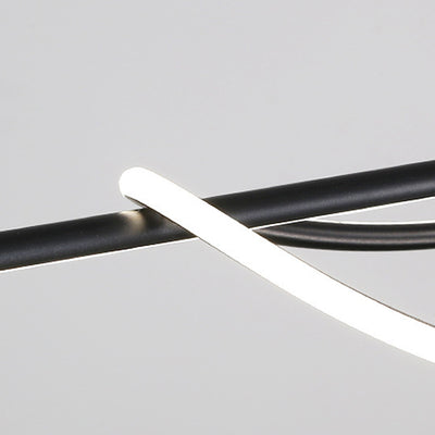 Lámpara de araña LED lineal curva de aluminio y silicona creativa contemporánea para isla en el comedor 