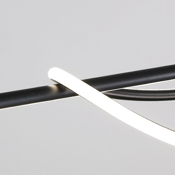 Lámpara de araña LED lineal curva de aluminio y silicona creativa contemporánea para isla en el comedor 