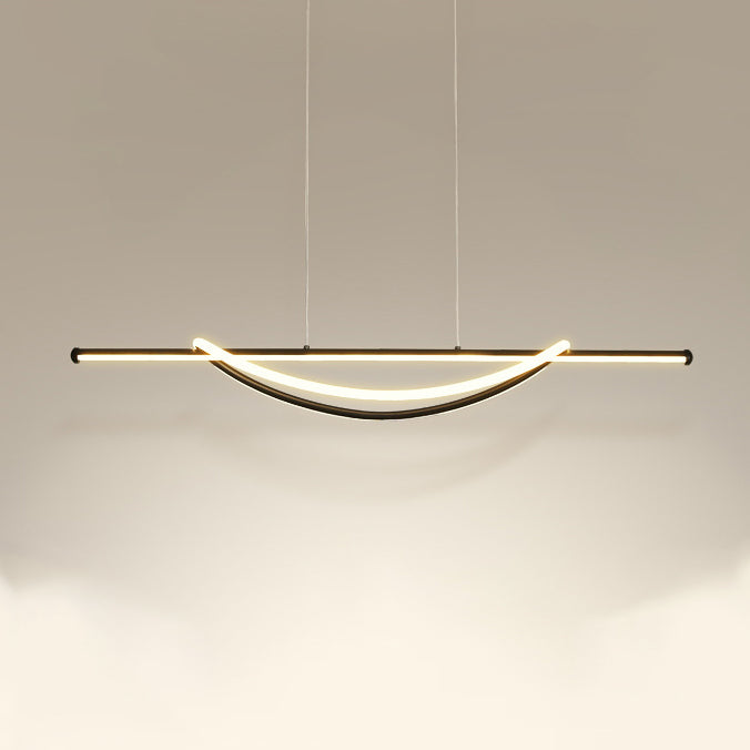 Lámpara de araña LED lineal curva de aluminio y silicona creativa contemporánea para isla en el comedor 