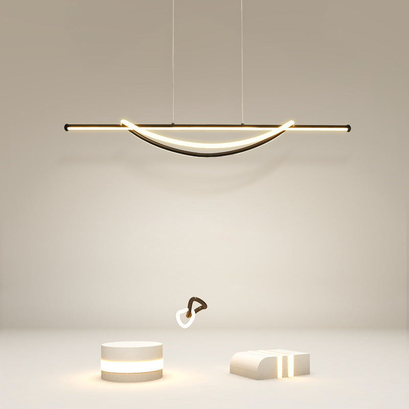 Lámpara de araña LED lineal curva de aluminio y silicona creativa contemporánea para isla en el comedor 