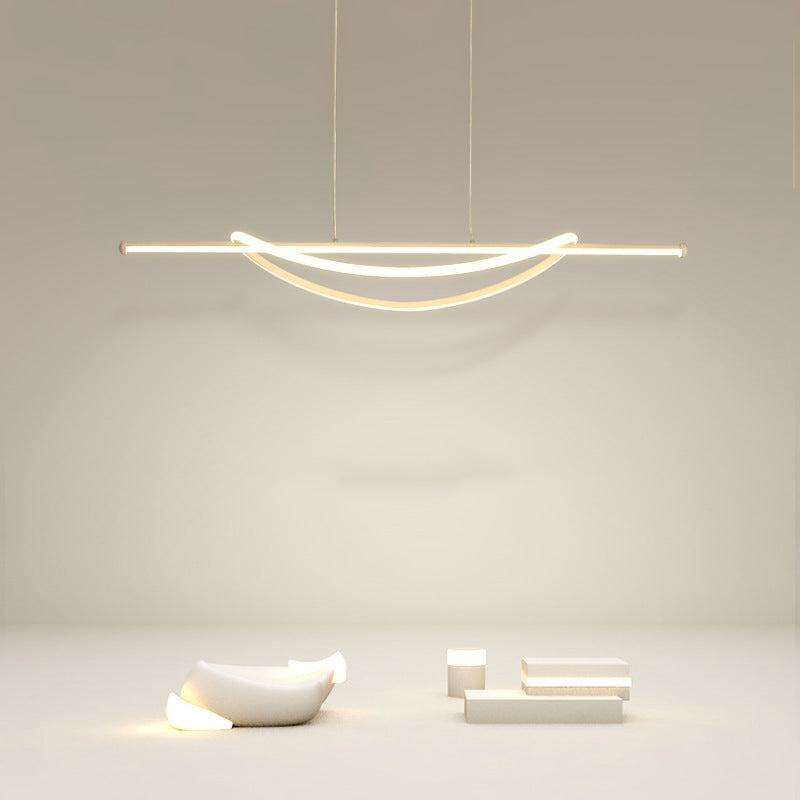 Zeitgenössischer kreativer Silikon-Aluminium-gebogener linearer LED-Kronleuchter-Insel-Licht für das Esszimmer 