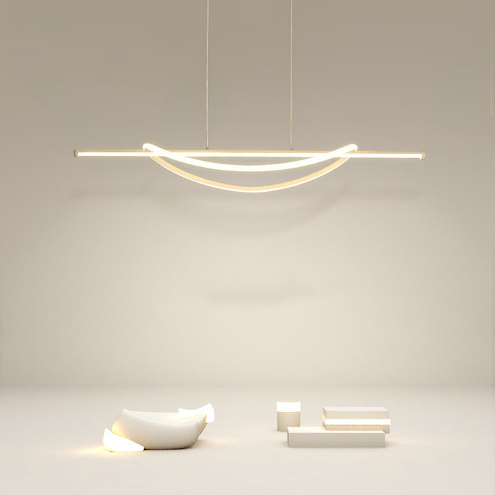 Zeitgenössischer kreativer Silikon-Aluminium-gebogener linearer LED-Kronleuchter-Insel-Licht für das Esszimmer 