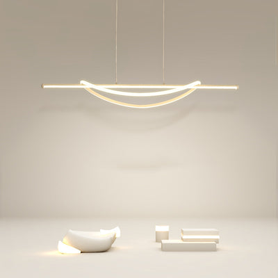 Lámpara de araña LED lineal curva de aluminio y silicona creativa contemporánea para isla en el comedor 