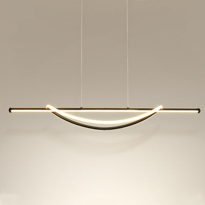 Lámpara de araña LED lineal curva de aluminio y silicona creativa contemporánea para isla en el comedor 