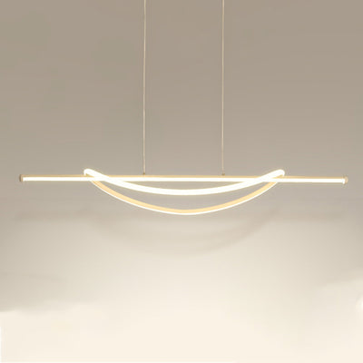 Lámpara de araña LED lineal curva de aluminio y silicona creativa contemporánea para isla en el comedor 