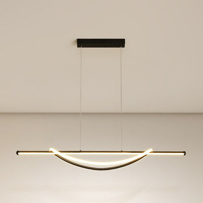 Lámpara de araña LED lineal curva de aluminio y silicona creativa contemporánea para isla en el comedor 