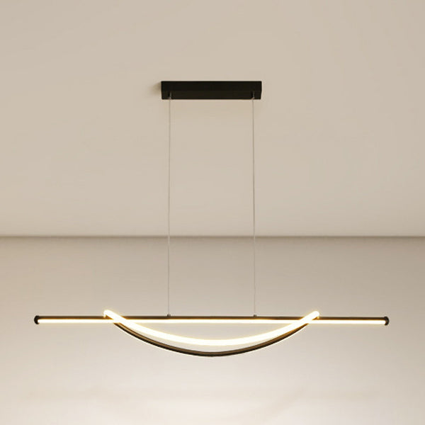 Lámpara de araña LED lineal curva de aluminio y silicona creativa contemporánea para isla en el comedor 