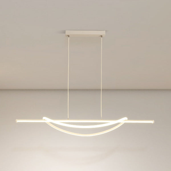 Lámpara de araña LED lineal curva de aluminio y silicona creativa contemporánea para isla en el comedor 