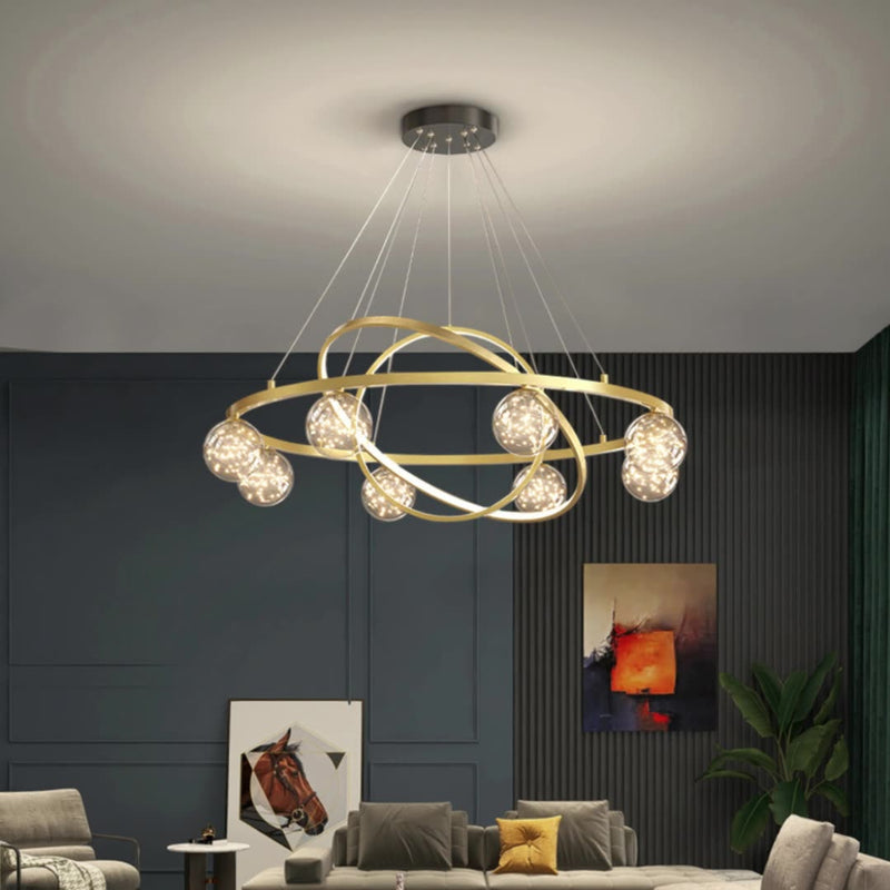 Contemporary Creative PC Iron Round Globe LED Chandelier For Living Room