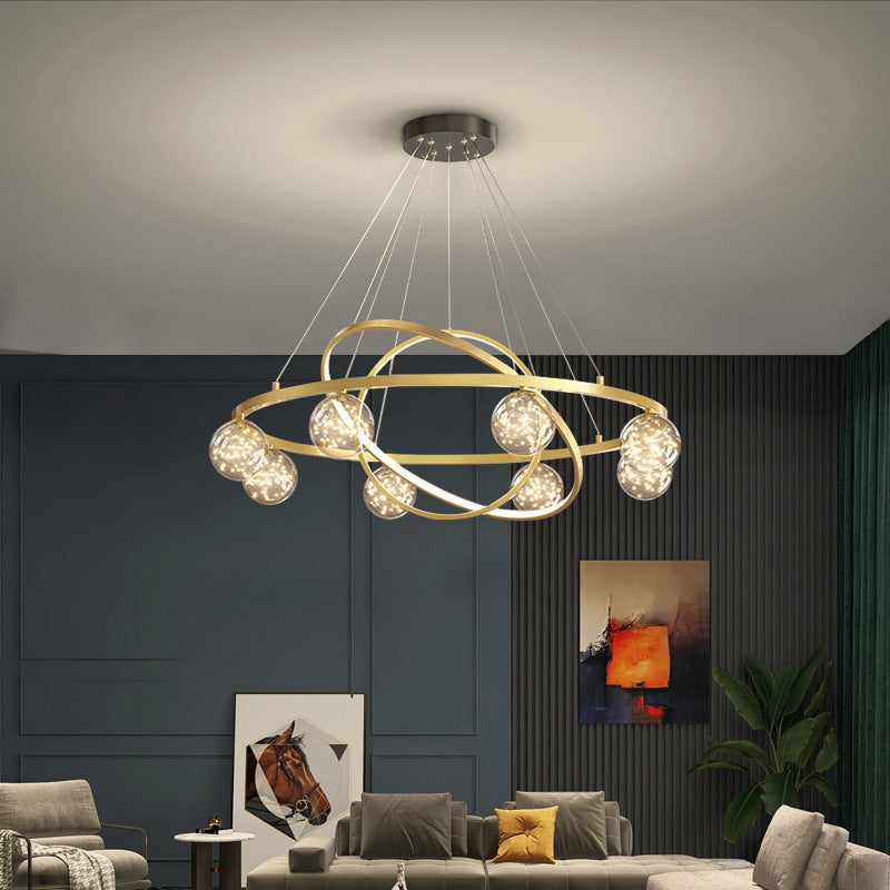 Contemporary Creative PC Iron Round Globe LED Chandelier For Living Room