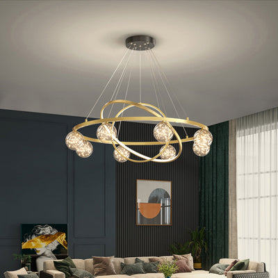 Contemporary Creative PC Iron Round Globe LED Chandelier For Living Room