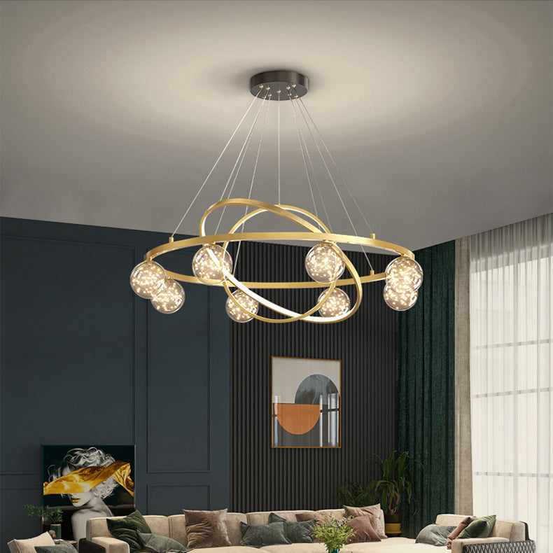 Contemporary Creative PC Iron Round Globe LED Chandelier For Living Room