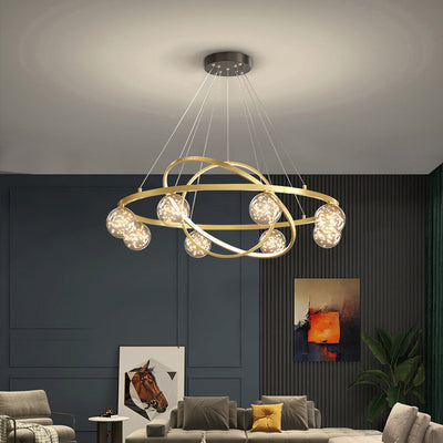 Contemporary Creative PC Iron Round Globe LED Chandelier For Living Room