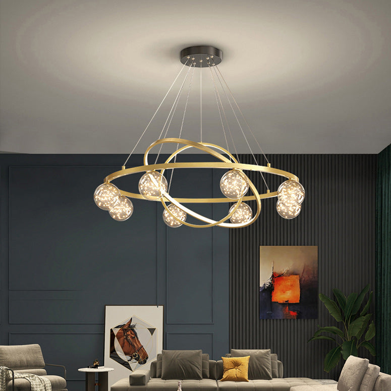 Contemporary Creative PC Iron Round Globe LED Chandelier For Living Room