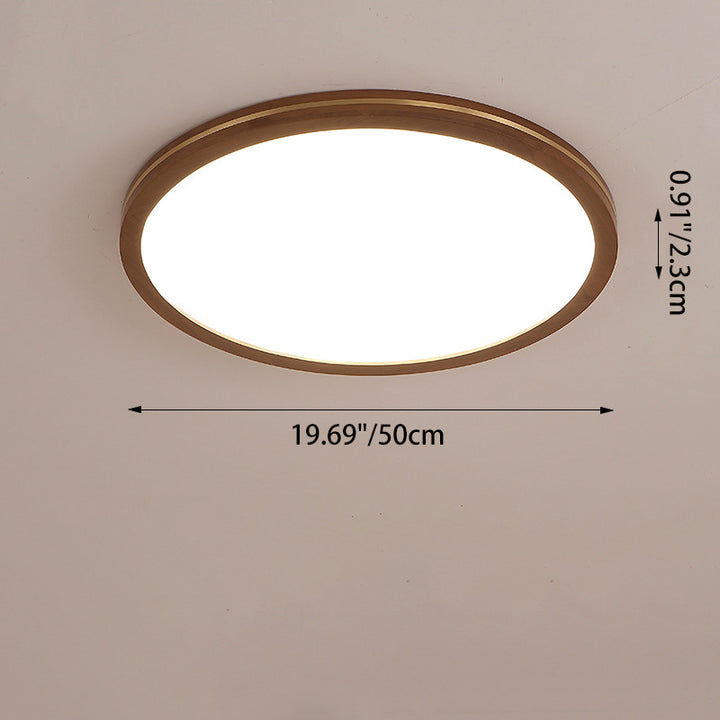 Traditionelle chinesische Gummibaumholz Acryl Kupfer Runde LED Deckenleuchte für Wohnzimmer 