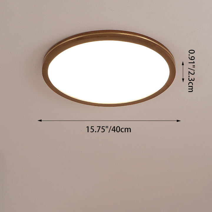 Traditionelle chinesische Gummibaumholz Acryl Kupfer Runde LED Deckenleuchte für Wohnzimmer 