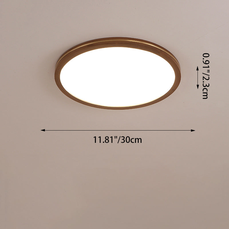 Traditionelle chinesische Gummibaumholz Acryl Kupfer Runde LED Deckenleuchte für Wohnzimmer 