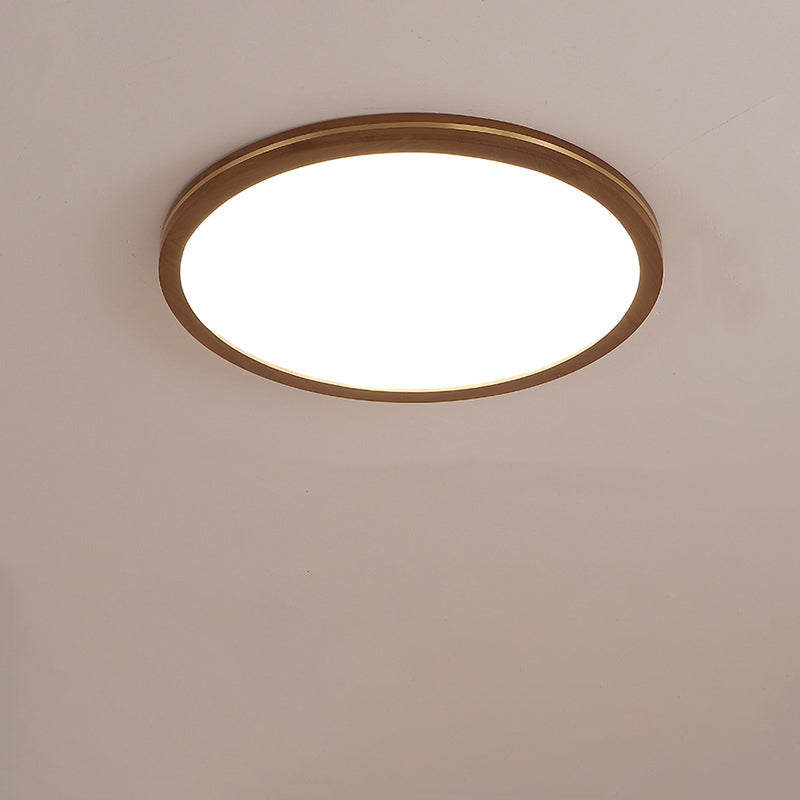 Traditionelle chinesische Gummibaumholz Acryl Kupfer Runde LED Deckenleuchte für Wohnzimmer 