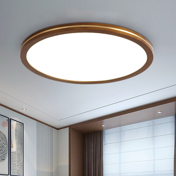 Traditionelle chinesische Gummibaumholz Acryl Kupfer Runde LED Deckenleuchte für Wohnzimmer 
