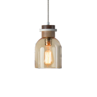 Contemporary Scandinavian Glass Wood Metal Round Cylinder 1-Light Pendant Light For Bedroom