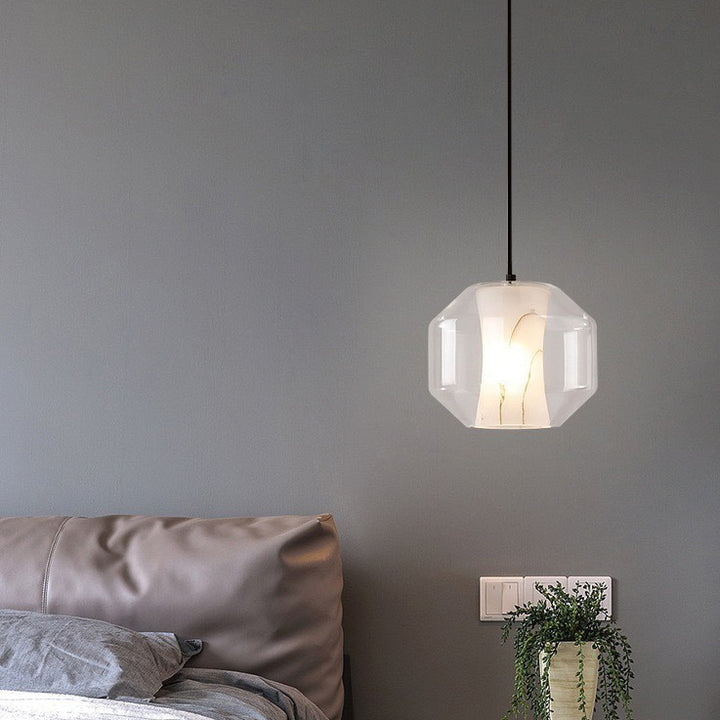 Lustre Contemporain en Verre Scandinave Faux Albâtre Fer Cylindre Rond 1/3 Lumière pour Chambre et Salon 