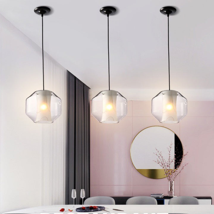 Lustre Contemporain en Verre Scandinave Faux Albâtre Fer Cylindre Rond 1/3 Lumière pour Chambre et Salon 