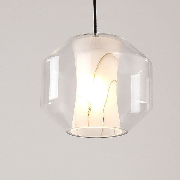 Lustre Contemporain en Verre Scandinave Faux Albâtre Fer Cylindre Rond 1/3 Lumière pour Chambre et Salon 