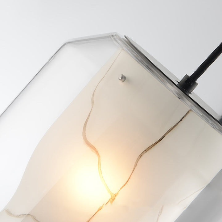 Lustre Contemporain en Verre Scandinave Faux Albâtre Fer Cylindre Rond 1/3 Lumière pour Chambre et Salon 