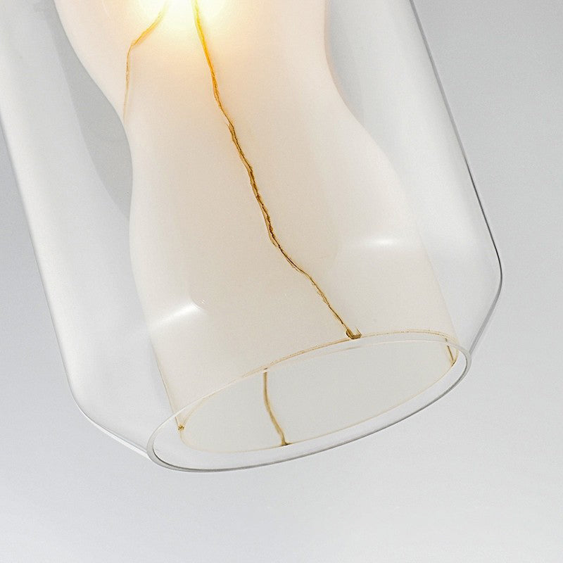 Lustre Contemporain en Verre Scandinave Faux Albâtre Fer Cylindre Rond 1/3 Lumière pour Chambre et Salon 