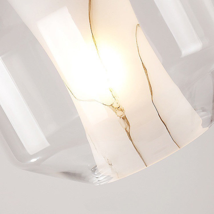 Lustre Contemporain en Verre Scandinave Faux Albâtre Fer Cylindre Rond 1/3 Lumière pour Chambre et Salon 