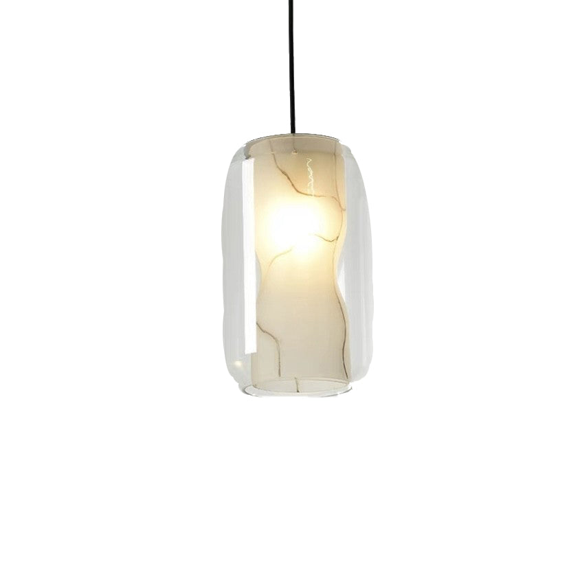 Lustre Contemporain en Verre Scandinave Faux Albâtre Fer Cylindre Rond 1/3 Lumière pour Chambre et Salon 