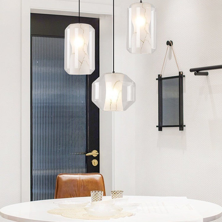 Zeitgenössischer skandinavischer Glas-Faux-Alabaster-Eisen-Rundzylinder 1/3-Licht-Kronleuchter für Schlafzimmer & Wohnzimmer 